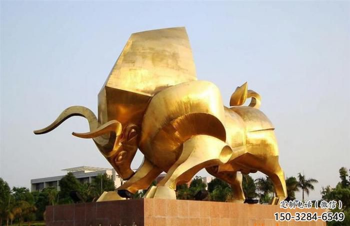 街道小牛雕塑，景觀擺件，鍍金工藝
