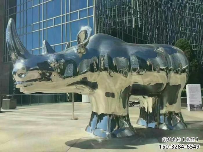 小區犀牛雕塑，拉絲海洋雕塑，抽象效果