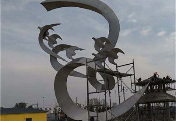 廣場(chǎng)鴿子雕塑，卡通水景雕塑，抽象效果