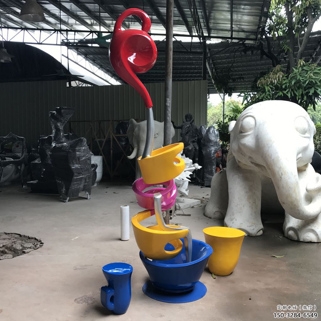 大型茶壺雕塑，鍍銅景觀雕塑，彩繪工藝