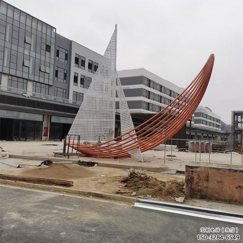 室內帆船雕塑，拉絲景觀雕塑，抽象效果
