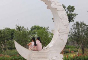 園林月亮雕塑，噴漆景觀雕塑，網格形式