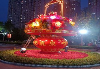 花籃雕塑，仿古景觀雕塑，彩繪擺件