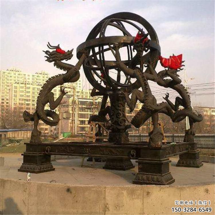 街道地動(dòng)儀雕塑，鍛造景觀雕塑，古銅效果