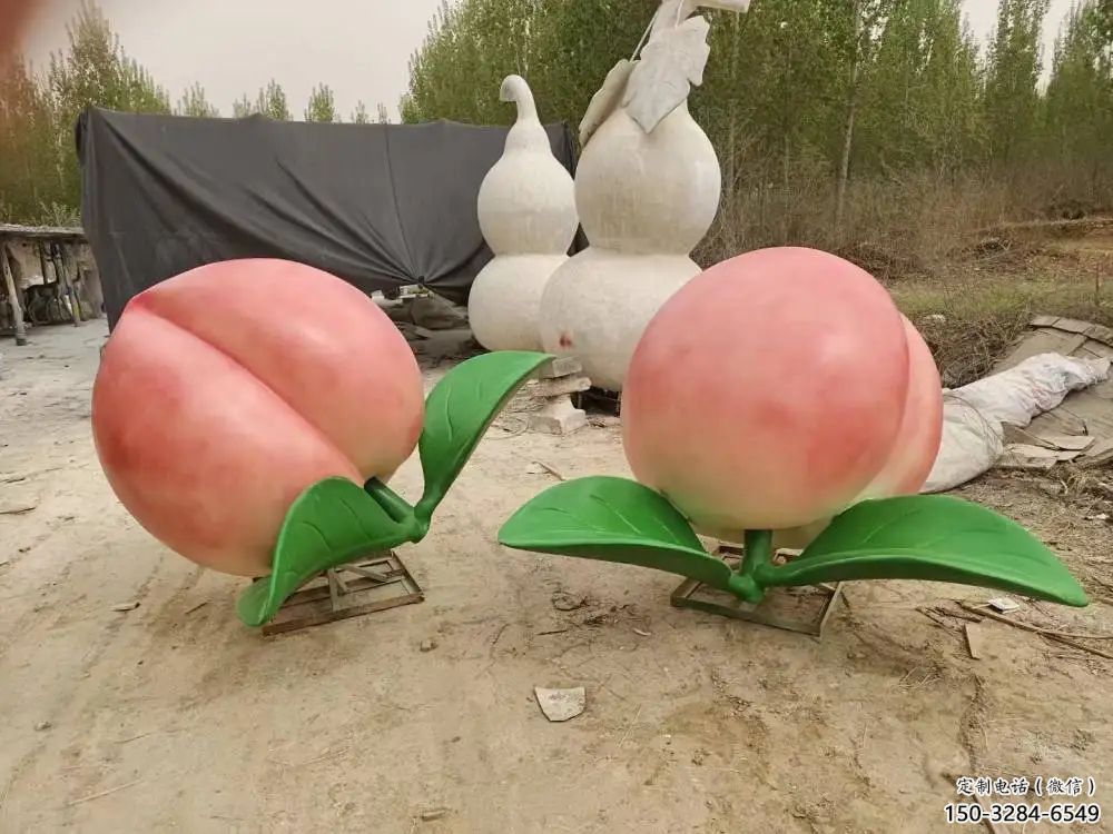 農(nóng)村水蜜桃雕塑 抽象藝術(shù)水果雕塑 烤漆果蔬雕塑