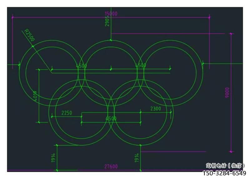 景觀五環雕塑廠家，運動擺件，體育標識小品