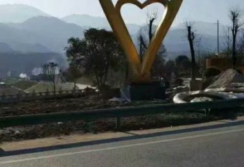 街道雙心雕塑 現(xiàn)代桃心雕塑 彩繪心心相印雕塑