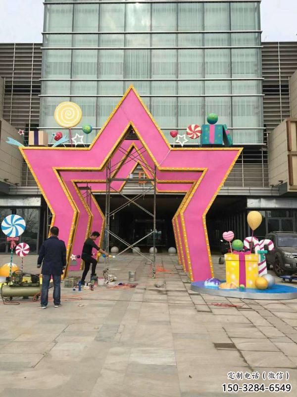 五角星門套雕塑，美陳藝術概念，不銹鋼大門雕塑展示