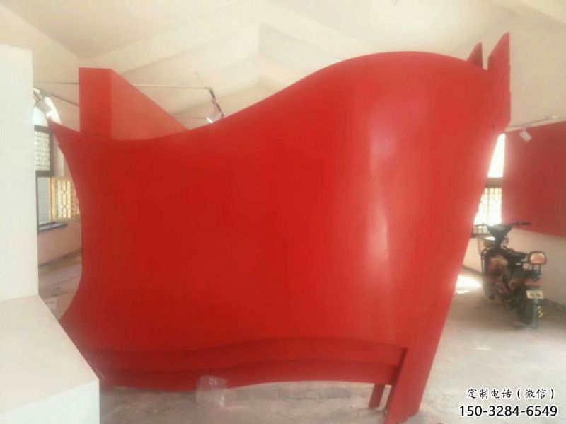 小區旗幟雕塑，拉絲黨建雕塑，抽象效果