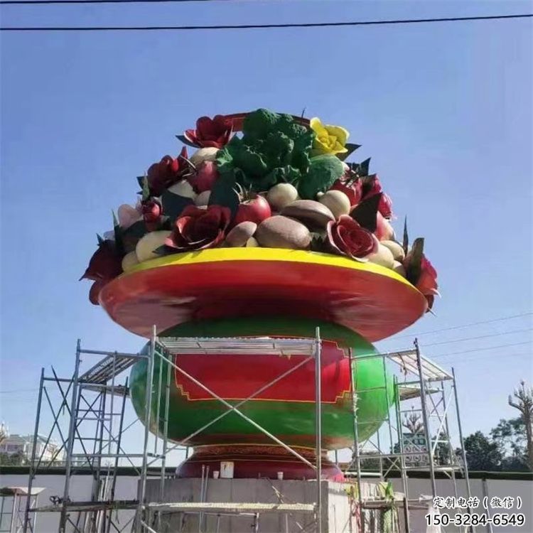 彩繪景觀果籃雕塑生產，景區案例，彩繪不銹鋼果籃雕塑優選