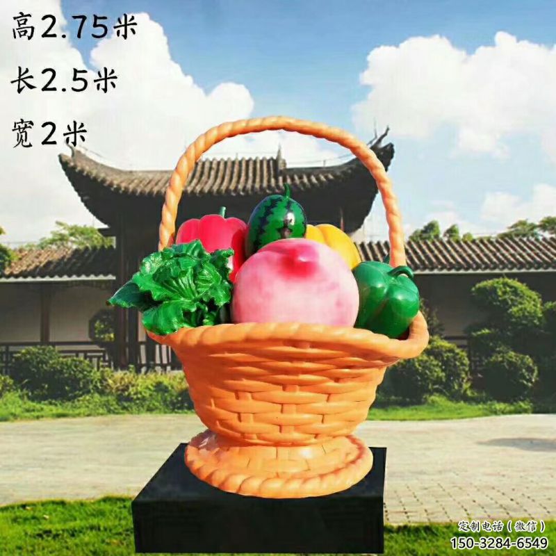 小果籃雕塑訂做，校園雕塑，水果果籃雕塑批發