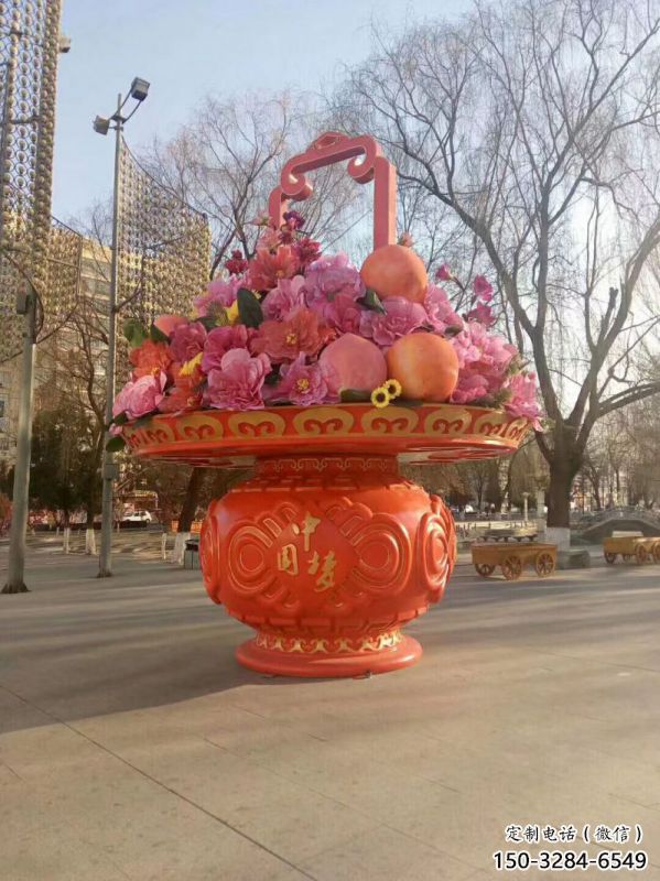 企業(yè)標(biāo)志花籃雕塑精選，多彩藝術(shù)，花卉花籃雕塑生產(chǎn)優(yōu)價(jià)