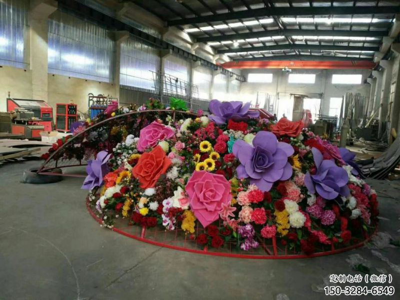 大型花籃雕塑公司，花園小品，玫瑰花花籃雕塑提供
