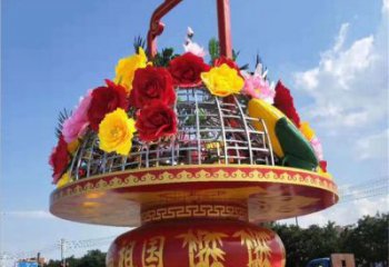 商場花籃雕塑展品，景觀概念，景觀鏤空仿真花籃雕塑優選