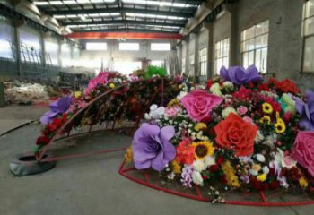 鋼鑄花籃雕塑定價，街頭雕塑，烤漆葵花花籃雕塑定價