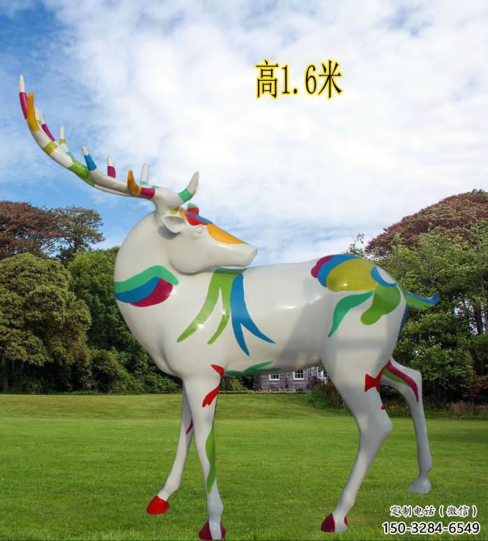 廣場(chǎng)小鹿雕塑，彩繪工藝，彩繪動(dòng)物雕塑