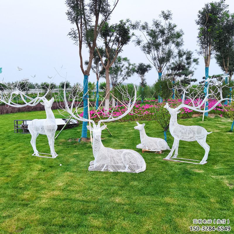 金屬小鹿雕塑制作，陸地?cái)[件，鏤空小鹿雕塑制造商
