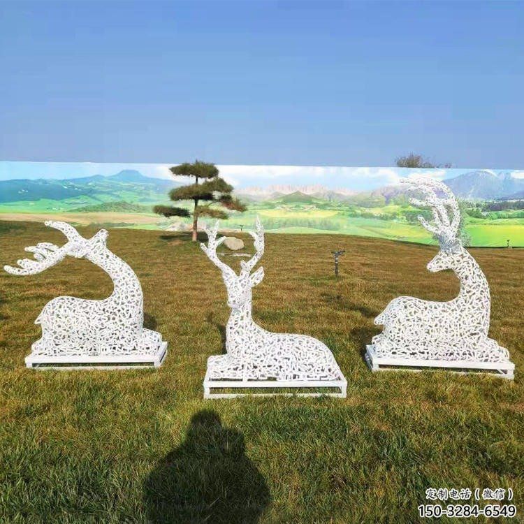 小鹿雕塑觀賞型，公園小品，景觀鏤空小鹿雕塑常用