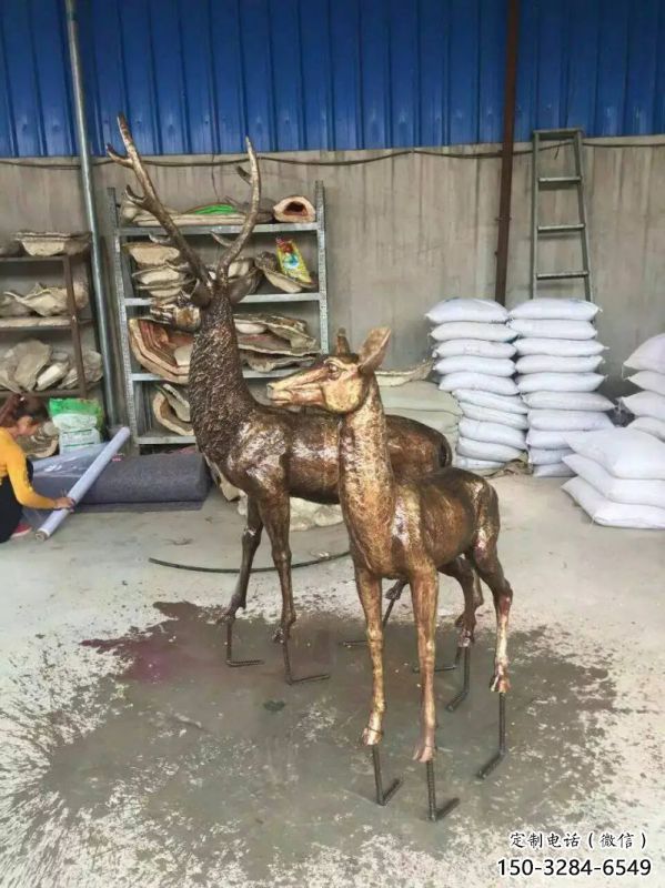 銅鹿雕塑，鑄銅動(dòng)物雕塑