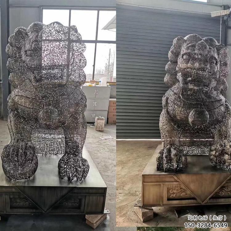 透雕獅子雕塑常用，鏤空概念，不銹鋼獅子雕塑展品