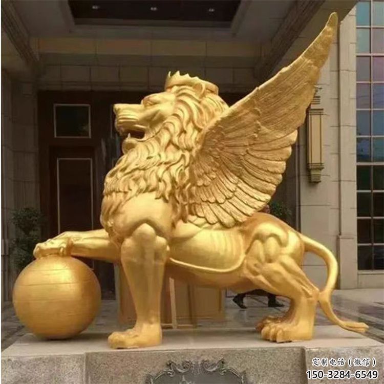 戶外獅子雕塑通用，鑄銅藝術(shù)，黃銅飛獅雕塑供應(yīng)