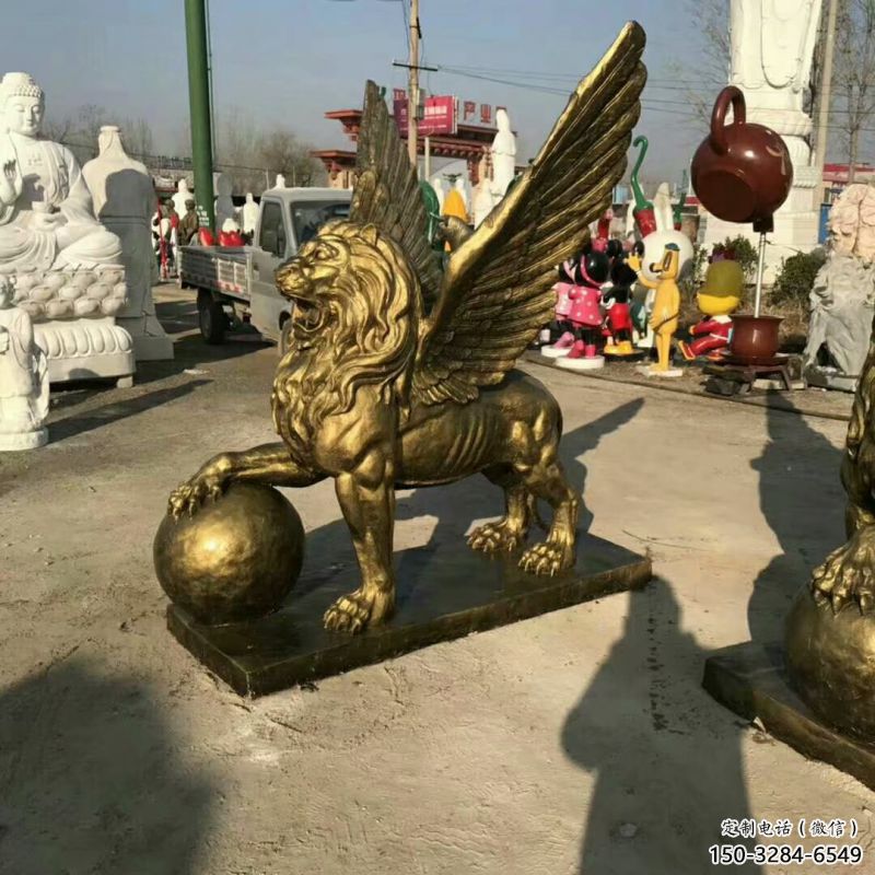 景觀獅子雕塑供求，抽象設計元素，仿銅飛獅雕塑觀賞型