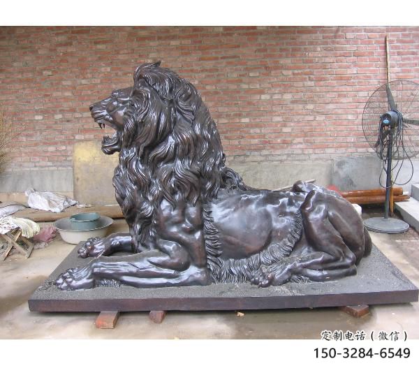 園林獅子雕塑觀賞型，美陳雕塑，大型趴獅雕塑展品