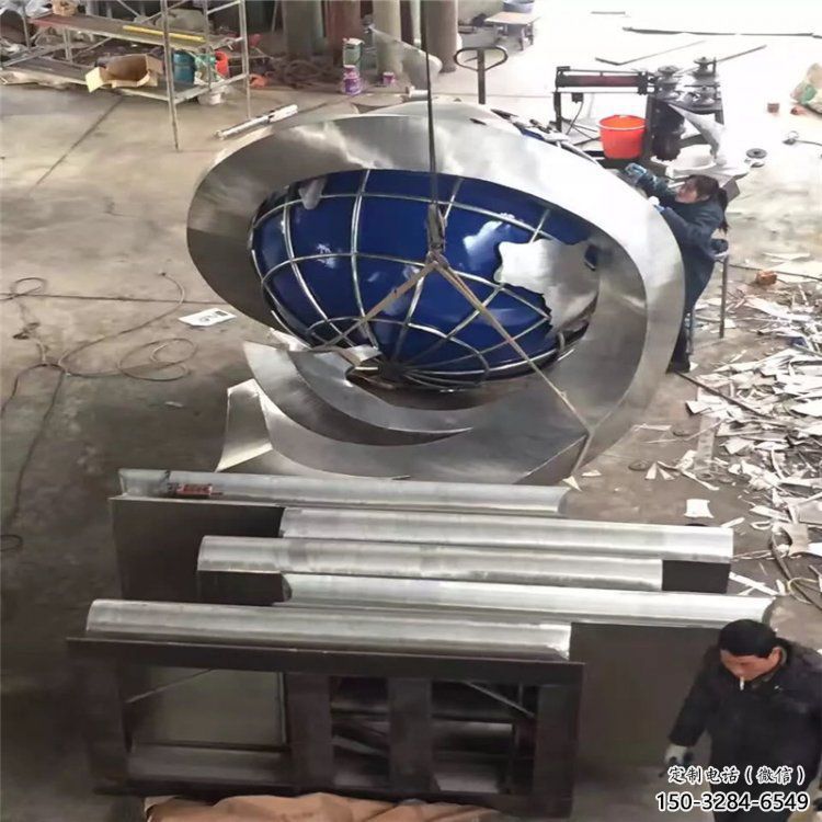 戶外地球雕塑點擊，圓雕體系，不銹鋼地球雕塑廠家