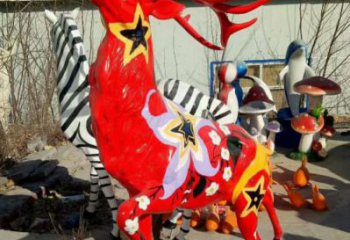 梅花鹿雕塑觀賞型，公園小品，玻璃鋼梅花鹿雕塑生產商
