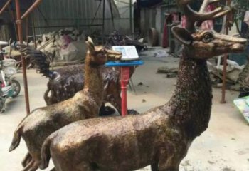 銅鹿雕塑，鑄銅動(dòng)物雕塑