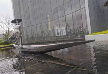 乘船人雕塑展品，標(biāo)識(shí)雕塑，景觀不銹鋼乘船人雕塑選用