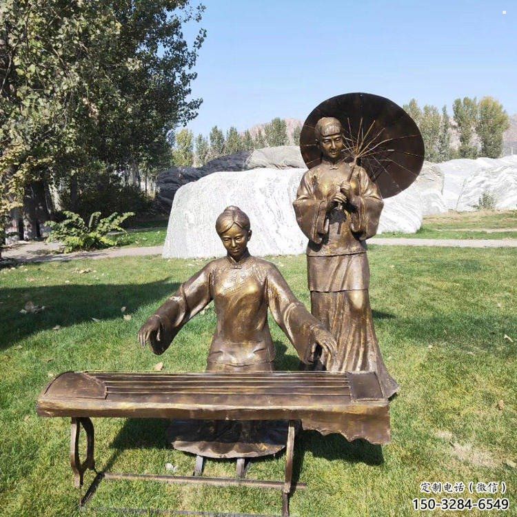 彈古箏雕塑定價，景觀雕塑，民俗人物雕塑擺件