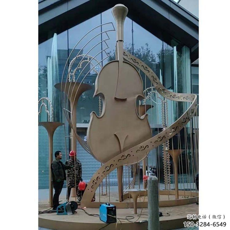 提琴雕塑定制，市標雕塑，不銹鋼提琴雕塑