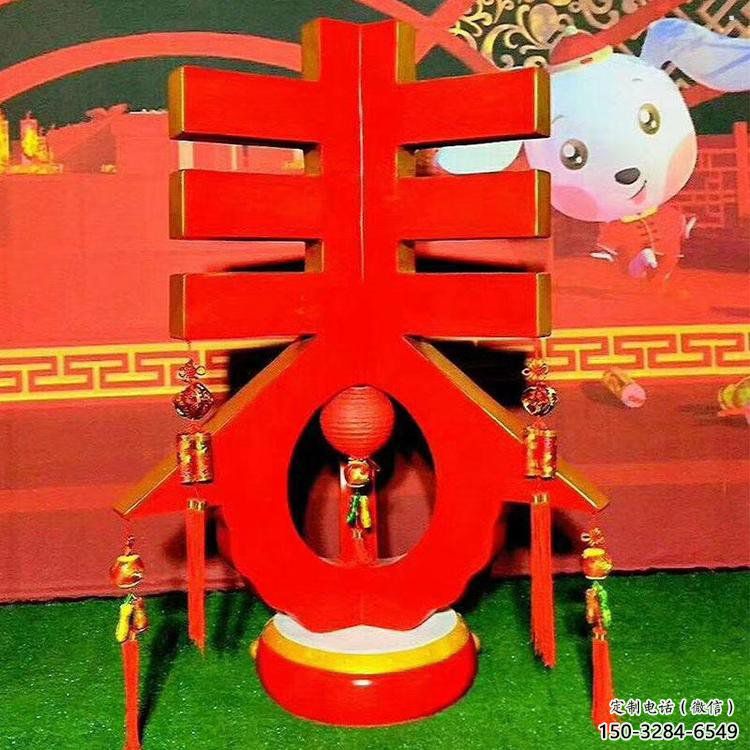 彩繪春字雕塑生產(chǎn)，景區(qū)案例，彩繪不銹鋼春字雕塑廠家