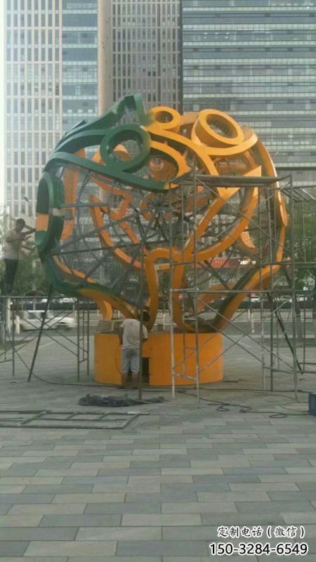 鏤空球雕塑定制，街頭雕塑，烤漆鏤空球雕塑制作