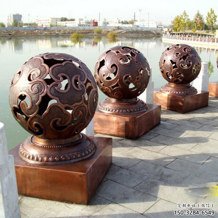鏤空球雕塑生產(chǎn)，鋼管組合，烤漆鏤空球雕塑廠家