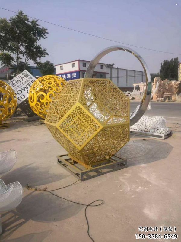 棱面球雕塑訂做，街道標(biāo)識(shí)，金屬鏤空棱面球雕塑定做