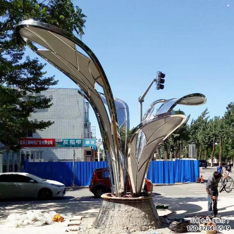 鏡面樹葉雕塑制造，廣場雕塑，制造不銹鋼樹葉雕塑廠家