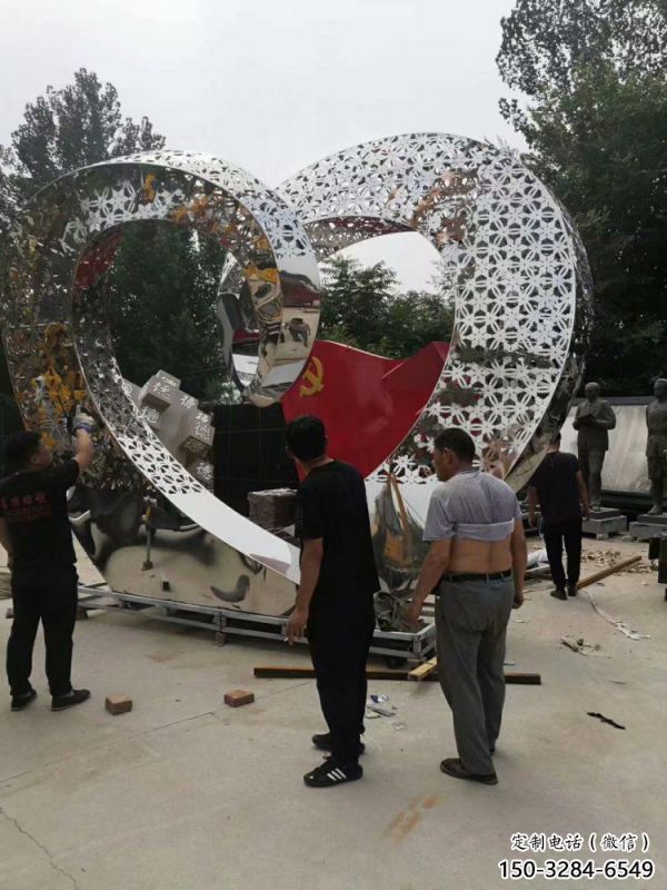 心形雕塑定做，城區小品，景觀鏡面心形雕塑定價