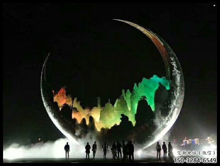 城市月牙雕塑，網格體育雕塑，古銅效果