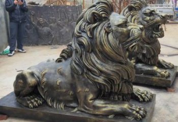 玄武大型趴獅雕塑，仿銅動(dòng)物雕塑，玻璃鋼獅子雕塑制作