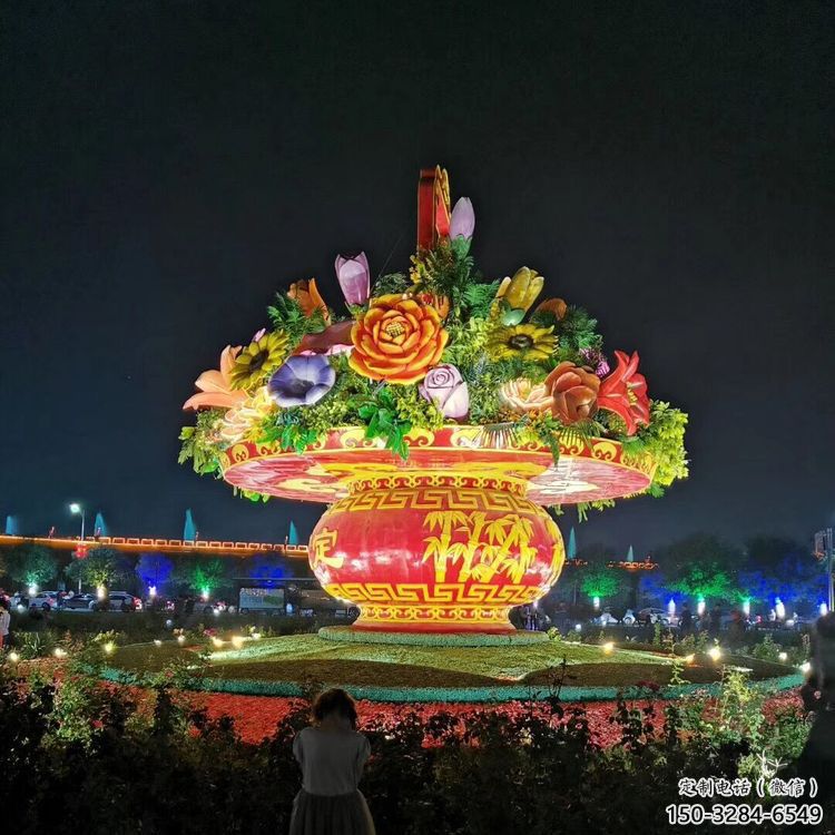 街道花籃雕塑，鍛造景觀雕塑，古銅效果