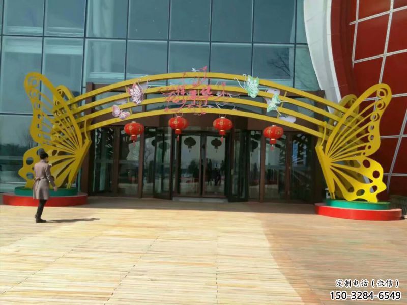 雅安蝴蝶拱門雕塑，鏤空烤漆效果，不銹鋼小區標識雕塑