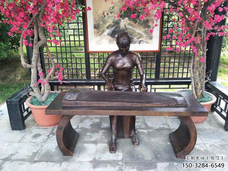 杭州彈古箏雕塑廠家，景觀概念，民俗人物雕塑通用